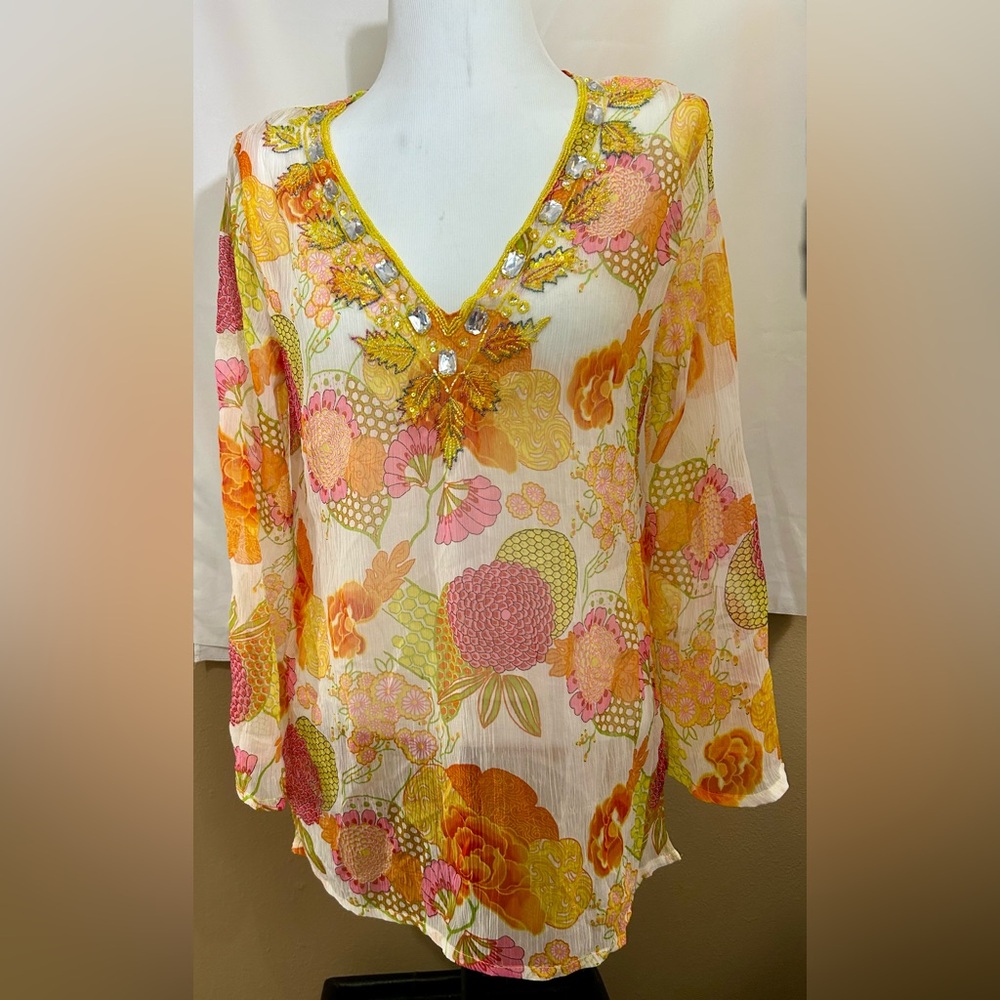 Raviya Sheer Polyester Flower Bright Color Swimwear Cover Up 
Size Medium